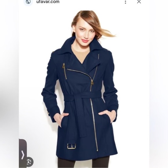 Women’s Michael Kors Asymmetrical Sapphire Wool Blend Winter Belted Trench Coat - Picture 12 of 12
